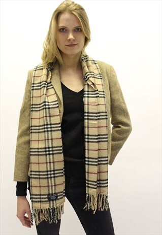 VINTAGE BURBERRY LAMBSWOOL CHECKED SCARF BEIGE-AS79