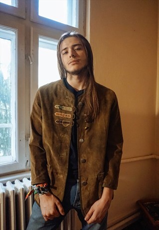 VINTAGE BROWN SUEDE OLD SCHOOL ETHNIC JACKET