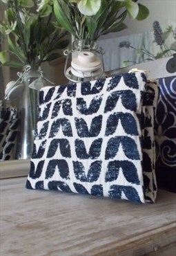 Navy pattern Chenille Double purse make up bag