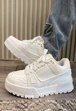 Chunky sneakers edgy platform trainers retro shoes in white
