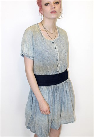 90S VINTAGE LIGHT STONE WASH DENIM SKATER DRESS HIPSTER