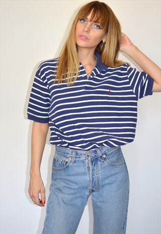 VINTAGE OVERSIZED BLUE & WHITE RALPH LAUREN POLO SHIRT TOP