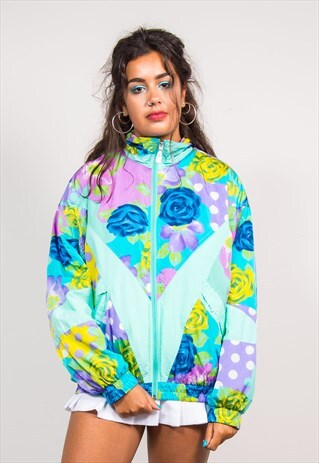 90'S VTG FLORAL SPOT PATTERN SHELL TRACKSUIT JACKET