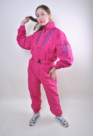VINTAGE PINK SKI SUIT, WOMAN 80S ONE PIECE SNOW SUIT
