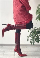 Vintage 00's Y2K Burgundy Red Pull On Long High Heel Boots