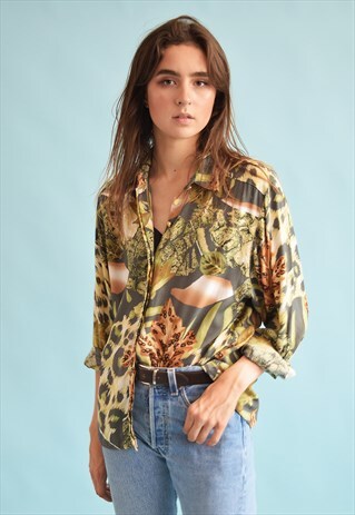 90'S RETRO LEAF PRINT OVERSIZED FESTIVAL SHIRT TOP