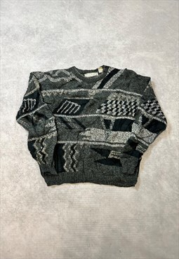 Vintage Abstract Knitted Jumper Patterned Grandad Sweater