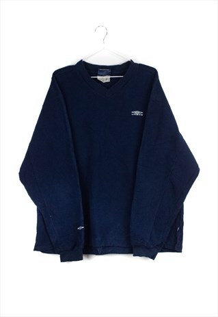 VINTAGE UMBRO CLASSIC FLEECE JUMPER IN BLUE L