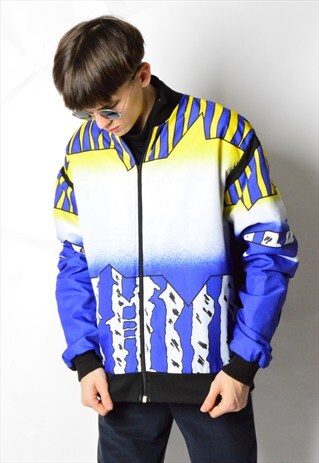 VINTAGE 80S ABSTRACT COLOUR BLOCK SHELL TRACK JACKET