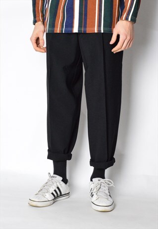 VINTAGE 70S UNISEX BLACK MINIMALIST WOOL BLEND PANTS