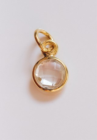 GOLD PLATED STERLING SILVER CLEAR QUARTZ ZODIAC CHAKRA CHARM
