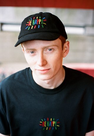 BLACK 'DAD' CAP WITH BE HAPPY EMBROIDERY