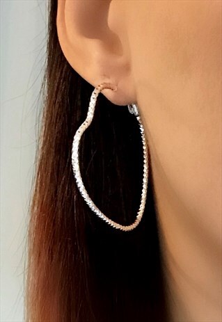 SILVER HEART HOOP EARRINGS