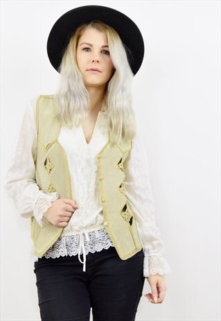 VINTAGE 90S BEIGE SUEDE LEATHER EMBROIDERED WAISTCOAT