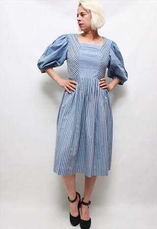 VINTAGE 60'S BEAUTIFUL CUTE PASTEL BLUE MIDI DRESS