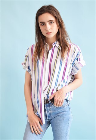 90'S RETRO STRIPED OVERSIZED DADS BLOUSE TOP