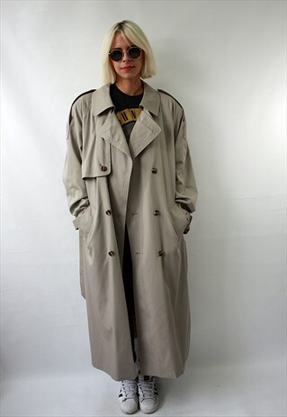 VINTAGE 80'S AMAZING CLASSIC BEIGE TRENCH COAT WITH BELT