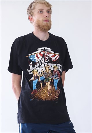VINTAGE MENS GRAPHIC TIME DANCING USA COWBOYS T-SHIRT