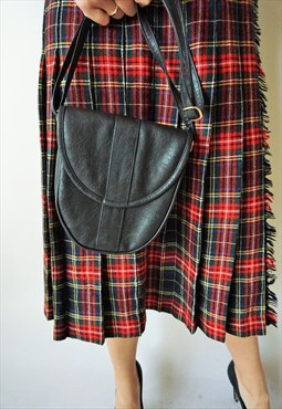 Vintage Black Leather Shoulder Bag Purse Hand Bag Tote