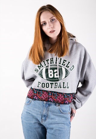VINTAGE REWORKED CROPPED SWEATER WITH FABRIC TRIM