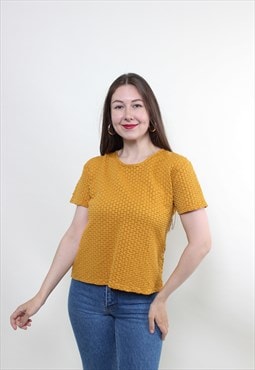 Yellow textured blouse, 90s elastic blouse vintage stretchy