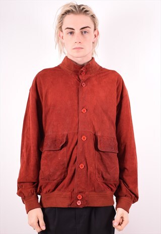 MENS VINTAGE SUEDE LEATHER JACKET LARGE RED 90S