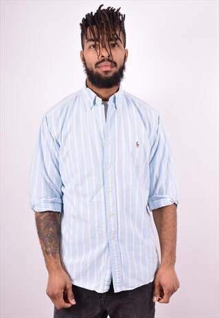 RALPH LAUREN MENS VINTAGE SHIRT LARGE BLUE STRIPES 90'S