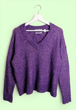 COUNTRY ROAD Soft Knit Purple V-neck Sweater Wool Blend