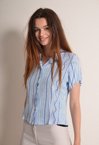 VINTAGE 90S ABSTRACT CRAZY PATTERN SHIRT BY NEW LOOK IN BLUE