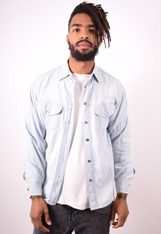 TRUSSARDI MENS VINTAGE SHIRT SMALL BLUE 90S