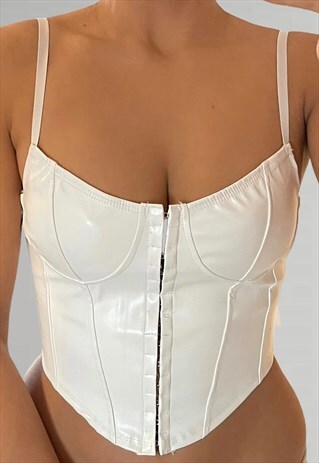 Lace up Faux Leather Corset - White