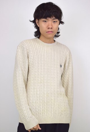 VINTAGE 90S CHAPS RALPH LAUREN OATMEAL CABLE KNIT JUMPER