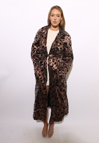 VINTAGE 1980'S 80'S METALLIC COPPER POLKA DOT TRENCH COAT OS