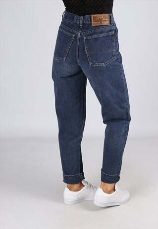 HIGH WAISTED DENIM JEANS WIDE TAPERED LEG UK 8 - 10 (25U)