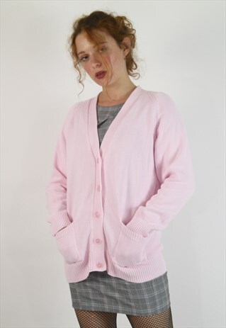 VINTAGE 90S PINK CHUNKY OVERSIZED BAGGY CARDIGAN