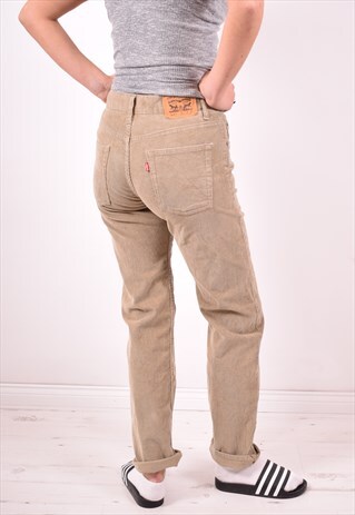 LEVI'S 514 WOMENS VINTAGE CORDUROY JEANS W30 L30 BEIGE 90S