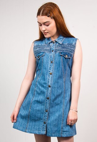 VINTAGE 90'S BLUE DENIM DRESS STRIPED