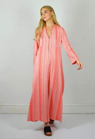 PREMIUM VINTAGE 70S SALMON PEACH FESTIVAL MAXI DRESS