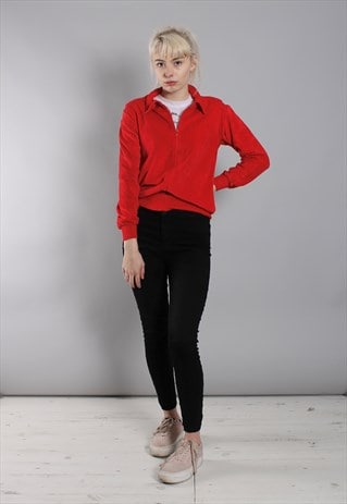 VINTAGE 80S RED CRUSHED VELVET TRACK JACKET