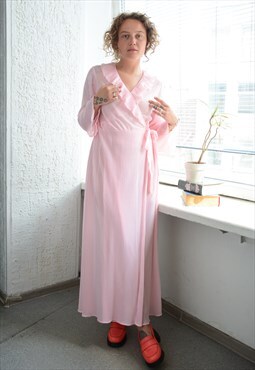 Vintage 70's Pleated Sheer Pink Dressing Gown
