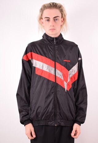 ADIDAS MENS VINTAGE TRACKSUIT TOP JACKET LARGE BLACK 90S