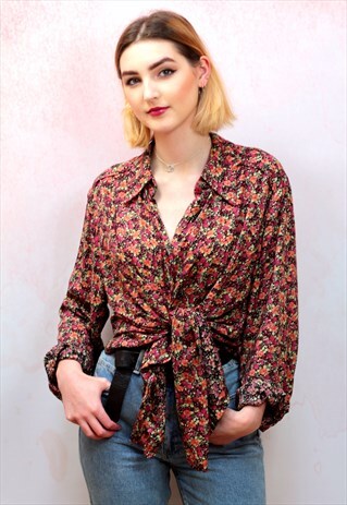 1990S VINTAGE ORANGE OVERSIZED VISCOSE FLORAL SHIRT