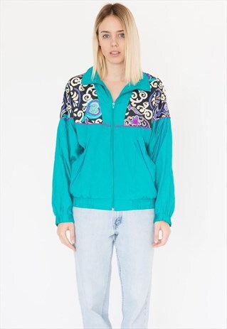 VINTAGE 80S TURQUOISE HEART LINES BOMBER JACKET