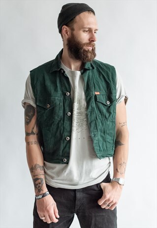VINTAGE 80S DENIM CROP VEST IN GREEN