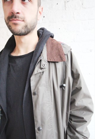 VINTAGE 90'S MENS HOODED CORDUROY COLLAR OVERCOAT/PARKA