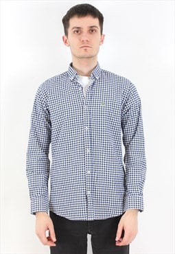 Button Up S/M Shirt Long Sleeve Check Plaid Casual Top