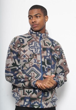 VINTAGE FILA PATTERNED FLEECE BROWN AND BLUE