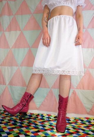 VINTAGE 60S WHITE LACE TRIM UNDERSKIRT SLIP
