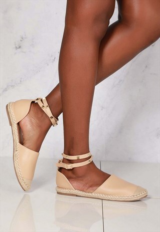 FLAT ANKLESTRAP ESPADRILL SHOE IN NUDE PU