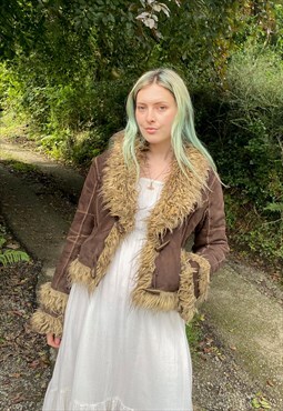 Vintage 90s Size small Faux Suede Penny Lane Coat in Brown